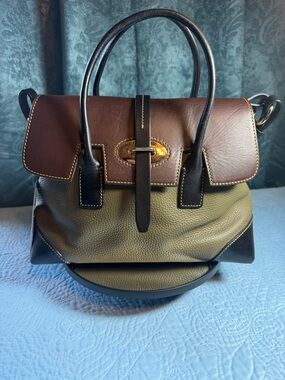 Dooney & Bourke Two-Tone Leather Satchel in Brown & Olive 12x9
